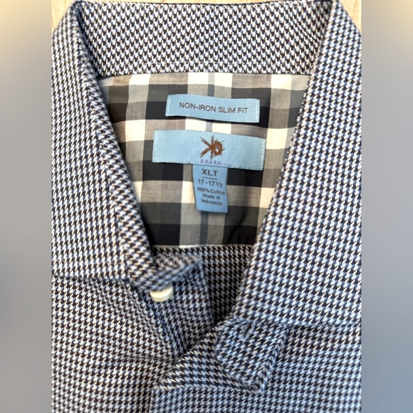 EGARA Non-Iron Blue & Black micro check Long-sleeved Button-down Shirt XLT - Picture 2 of 4